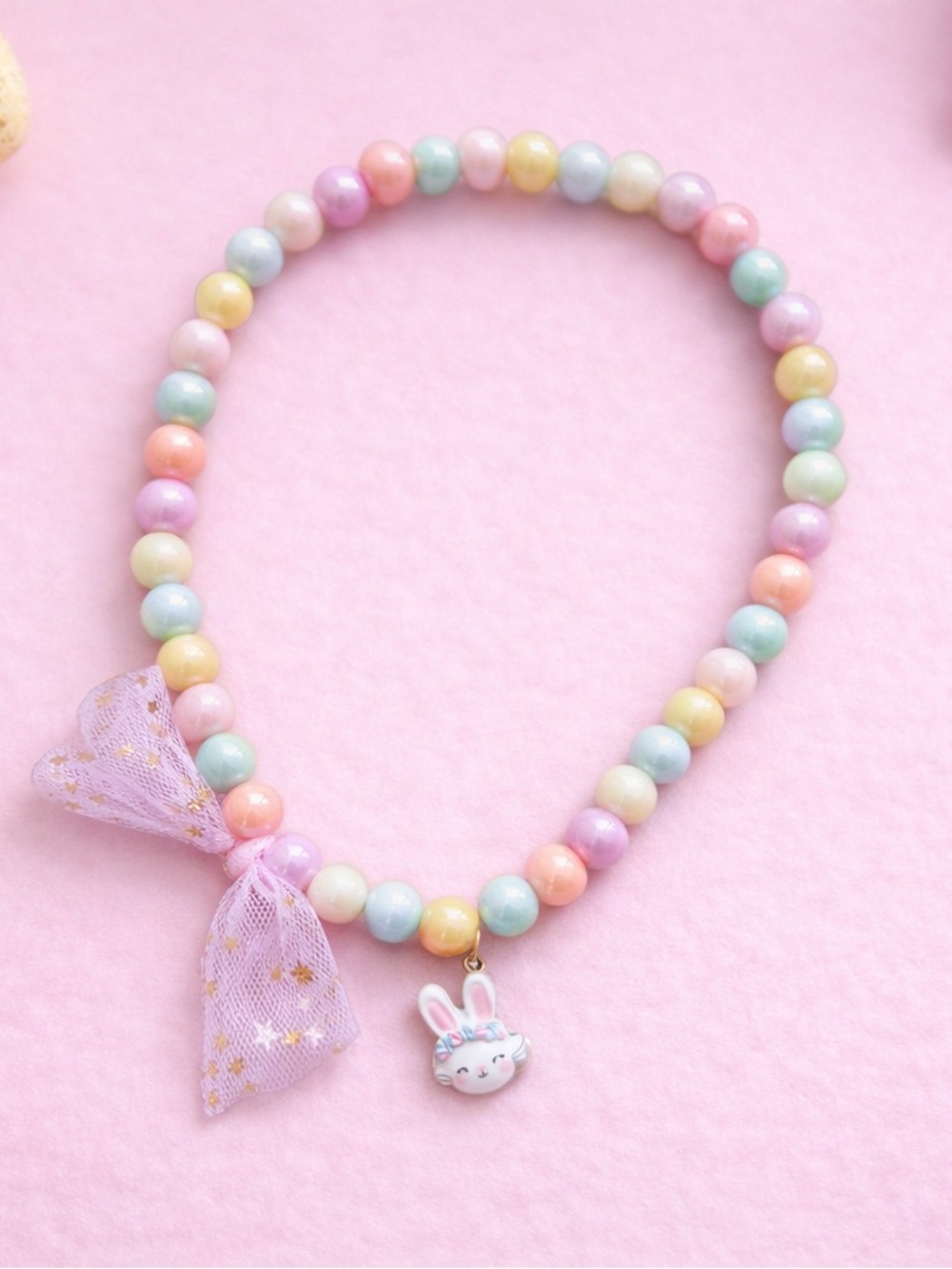 Cheeky Plum Pastel Bead Bunny Necklace - Multicolor